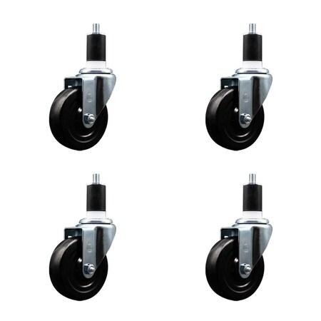 Service Caster 4'' Hard Rubber Wheel Swivel 1-1/2'' Expanding Stem Caster, 4PK SCC-EX20S414-HRS-112-4